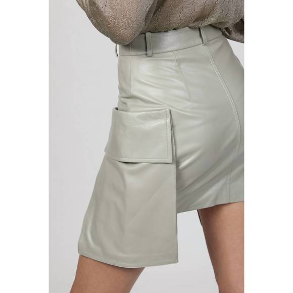 NEW ZEYNEP ARCAY mini cargo leather skirt in fresh breeze - Picture 5 of 5